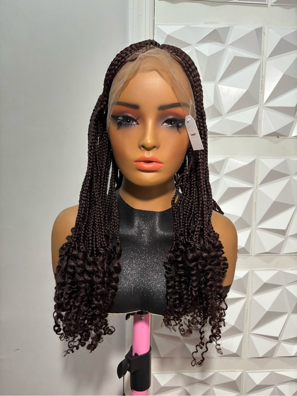 DeNob 18-Inch Handmade Full Lace Box Braid Wig with Curly Ends